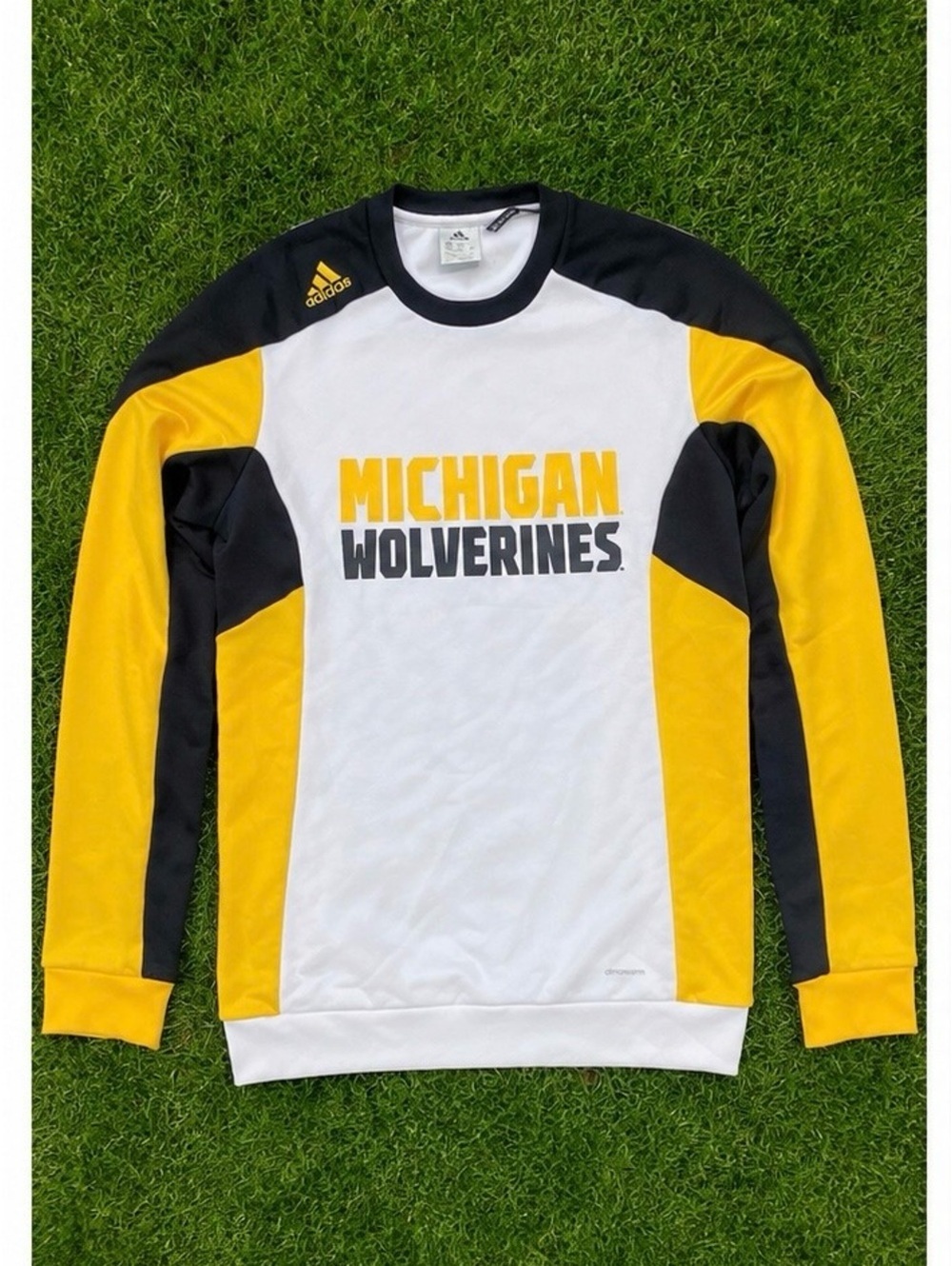 adidas White, Yellow & Black Michigan Wolverines Long Sleeve Crew